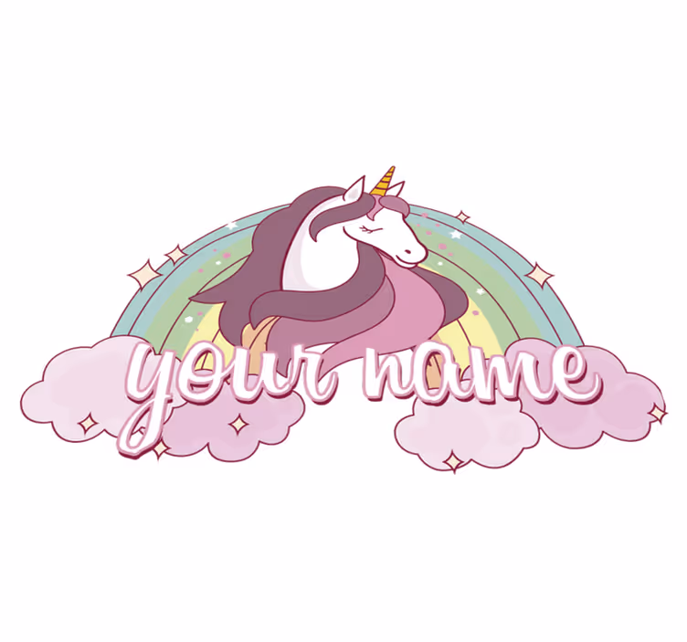 Pink unicorn with name animal vinyl rug - TenStickers