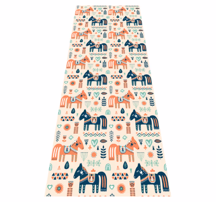 Nordic leaves and horses animal vinyl rug - TenStickers