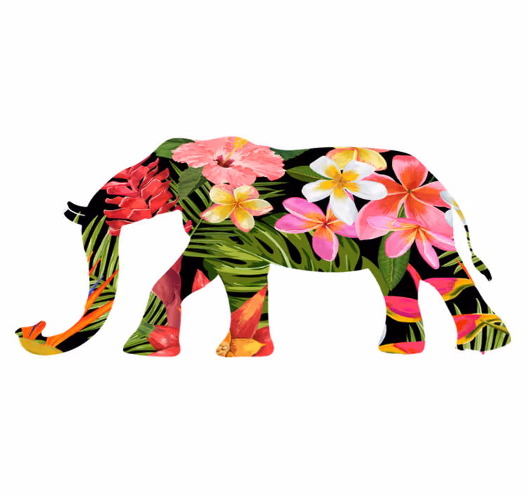Animal vinyl rug floral elephant design - TenStickers