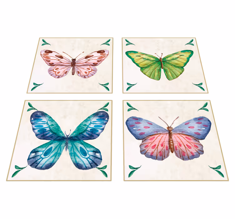 Animal vinyl rug with bright butterfly patterns - TenStickers