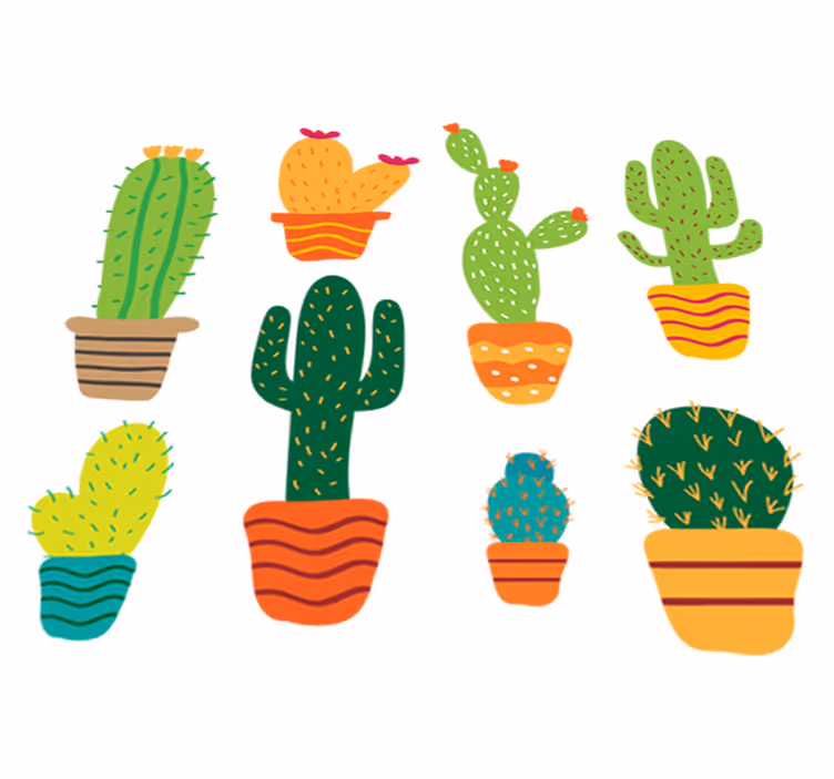 Flower vinyl rug colorful cactus set - TenStickers