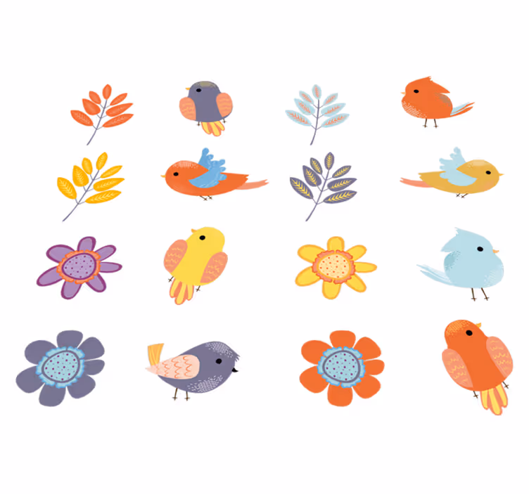 Flower vinyl rug spring birds set - TenStickers