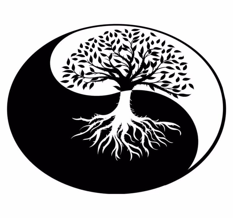 Flower vinyl rug tree of life yin yang - TenStickers