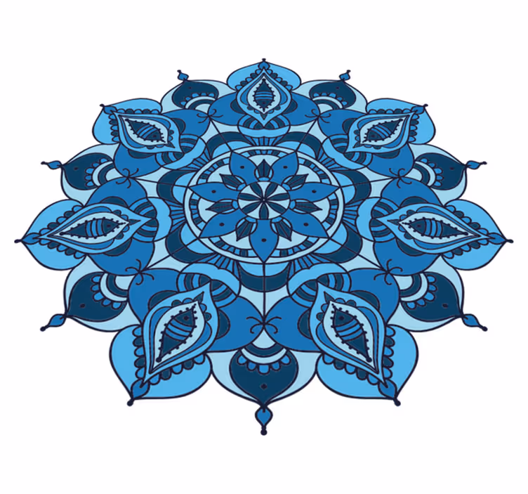 Flower vinyl rug intricate blue mandala design - TenStickers