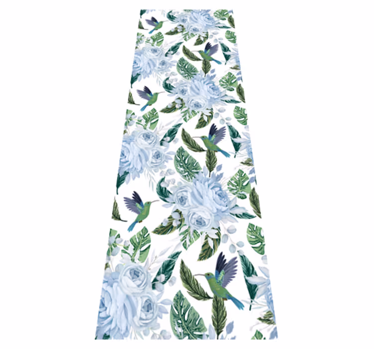 Flower vinyl rug blue garden flowers with birds - TenStickers