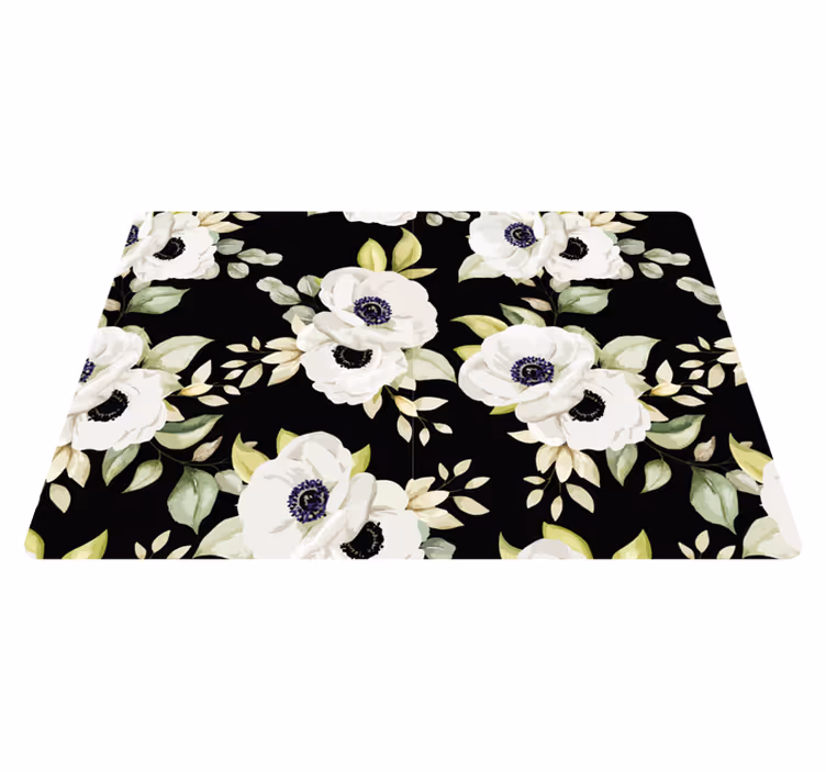Black elegant design flower vinyl rug - TenStickers
