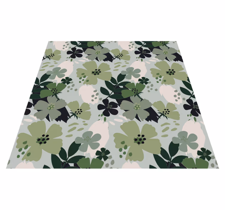Flower vinyl rug with green leaf floral pattern - TenStickers