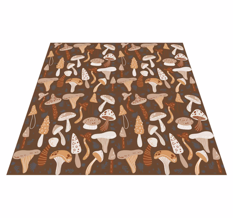 Flower vinyl rug with forest mushrooms on brown - TenStickers