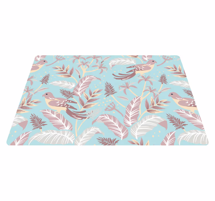 Flower vinyl rug in blue and pink floral design - TenStickers