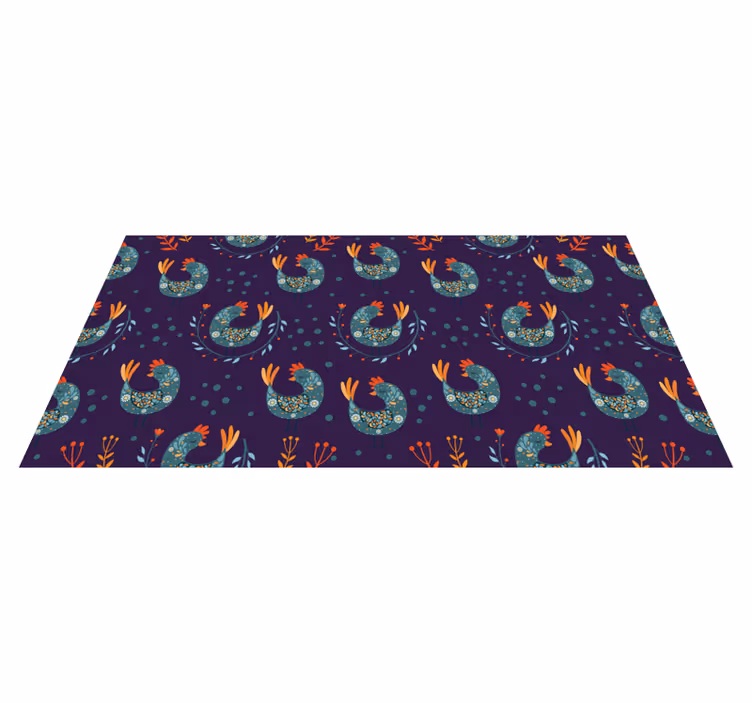 Purple chickens and flowers flower vinyl rug - TenStickers