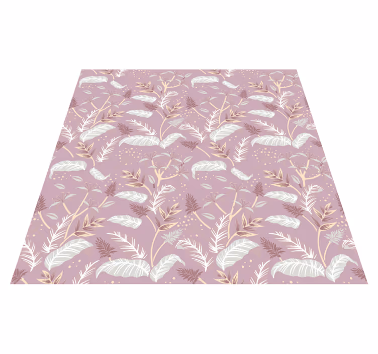 Flower vinyl rug in vintage pink tropical leaf design - TenStickers