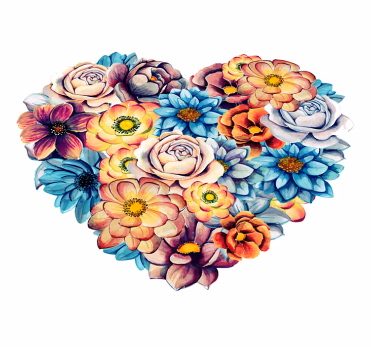 Flower vinyl rug beautiful floral heart design - TenStickers