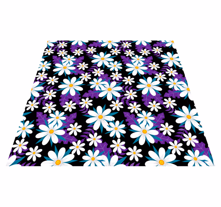 Flower vinyl rug with flowers on a black background - TenStickers