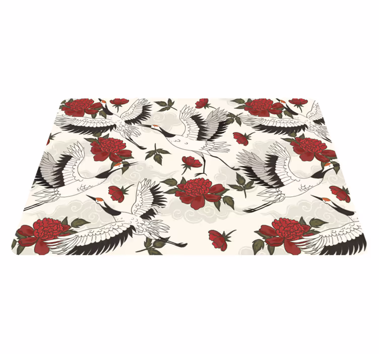 Flower vinyl rug with soothing earth tone bird design - TenStickers