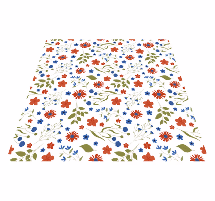 Flower vinyl rug in blue and red garden patterns - TenStickers