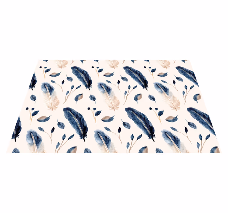Flower vinyl rug with floating leaves and feathers - TenStickers