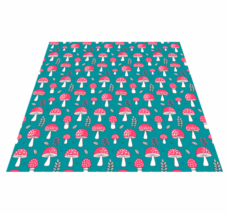 Flower vinyl rug with classic mushrooms on turquoise - TenStickers