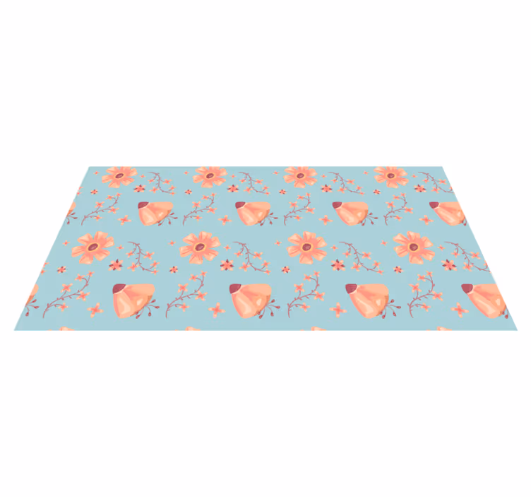 Flower vinyl rug with orange flowers on blue - TenStickers