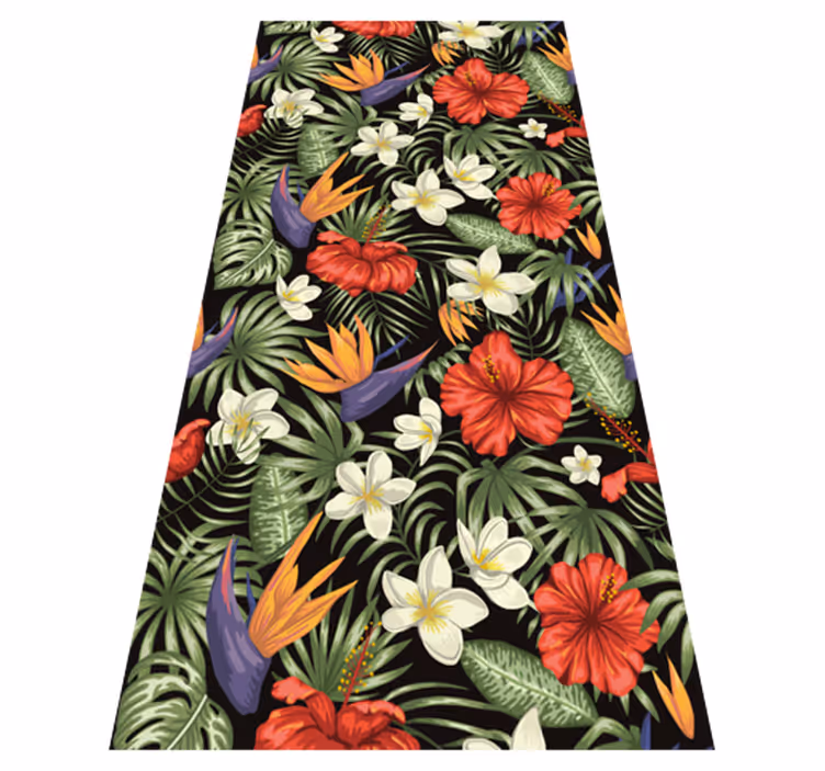 Flower vinyl rug with tropical jungle plant design - TenStickers