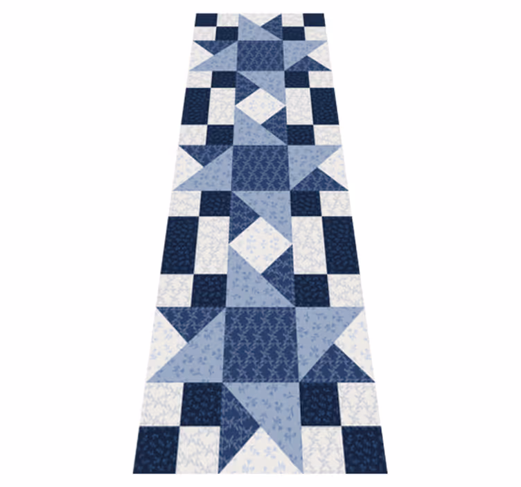 Geometric vinyl rug in patchwork blue star triangles - TenStickers