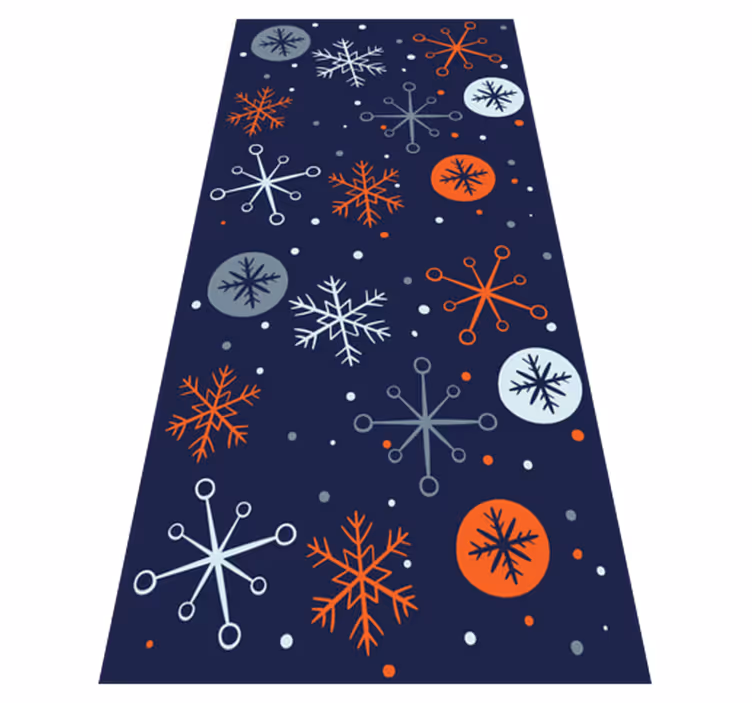 Christmas vinyl rug in blue and orange snowflakes - TenStickers