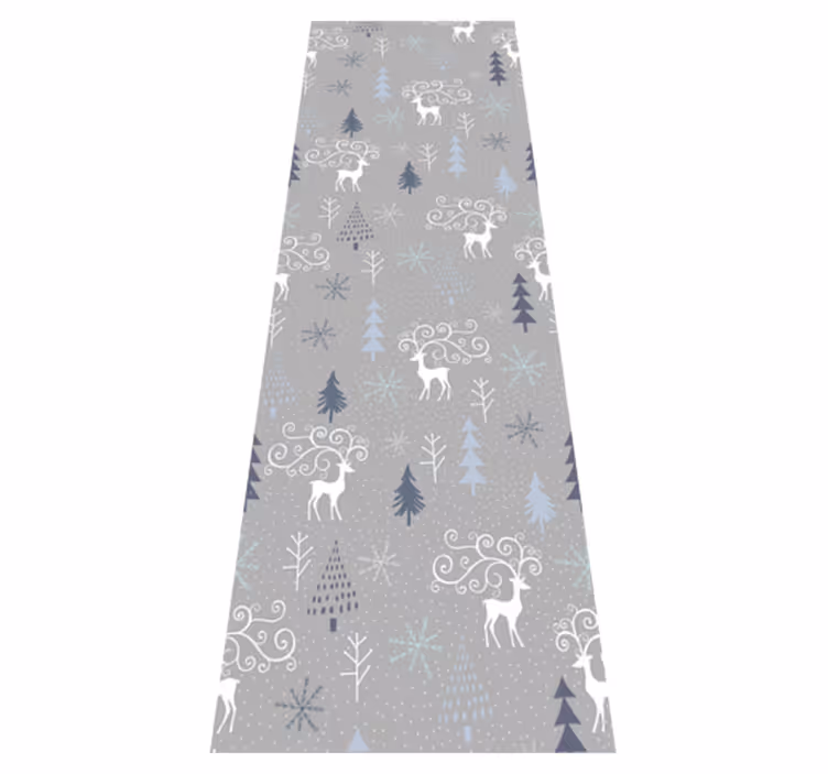 Christmas vinyl rug with white reindeer and trees pattern - TenStickers