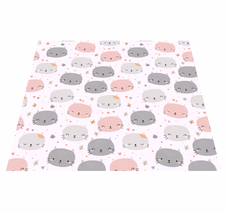 Bedroom vinyl rug featuring cute grey and pink kittens - TenStickers