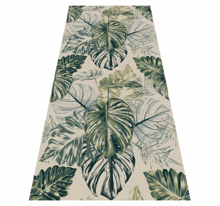 Bedroom vinyl rug in faded beige monstera shapes - TenStickers