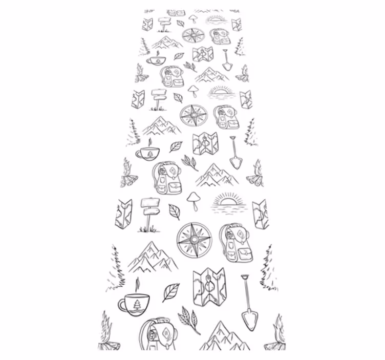 Bedroom vinyl rug with hand drawn compass and mountains - TenStickers