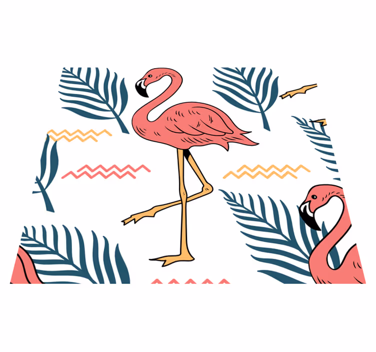 Tropical leaves with flamingos bedroom vinyl rug - TenStickers