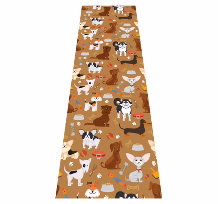 Bedroom vinyl rug featuring various cute dog designs - TenStickers