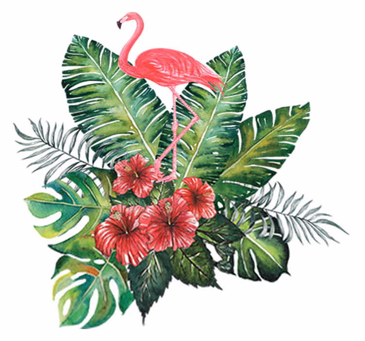Flower vinyl rug with big tropical flamingo - TenStickers