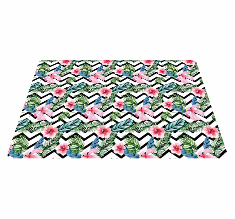 Zigzag tropical lines flower vinyl rug - TenStickers