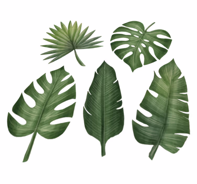 Flower vinyl rug with large green leaves - TenStickers