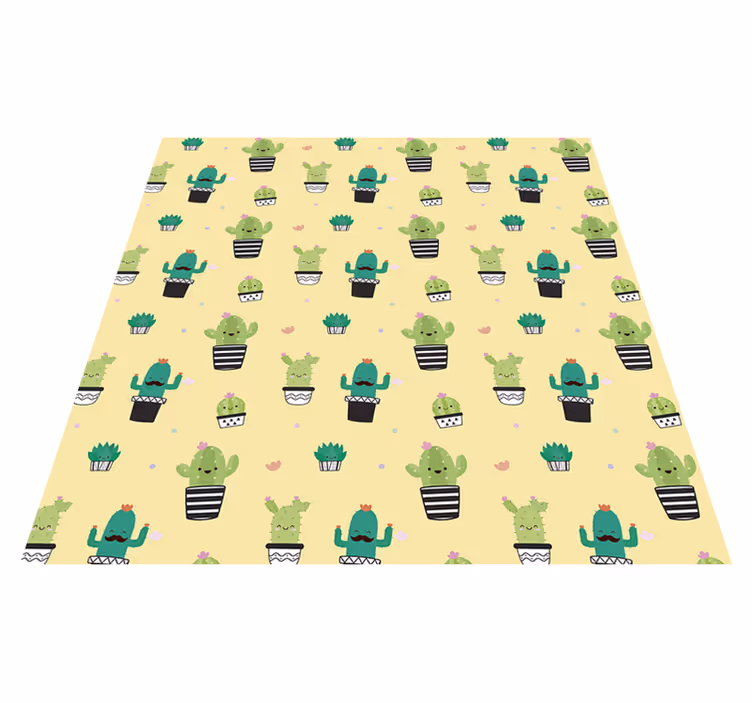 Flower vinyl rug with cactus drawing pattern - TenStickers