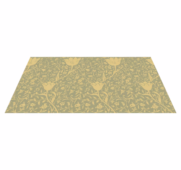 Flower vinyl rug with subtle gold and green pattern - TenStickers
