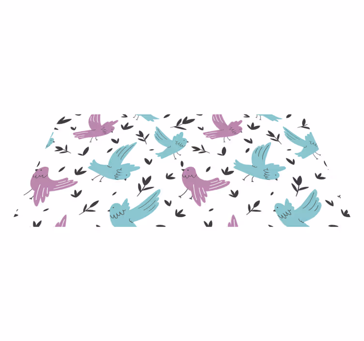 Flower vinyl rug with blue and purple birds design - TenStickers