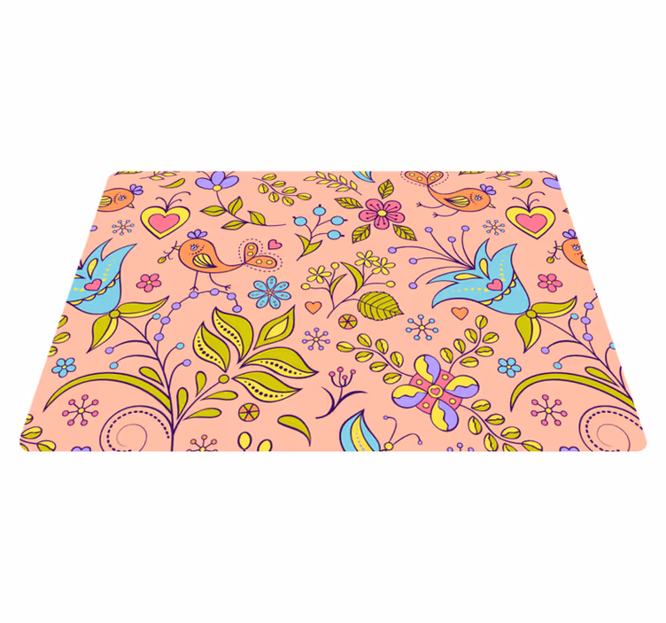 Flower vinyl rug with floral design and wildlife - TenStickers