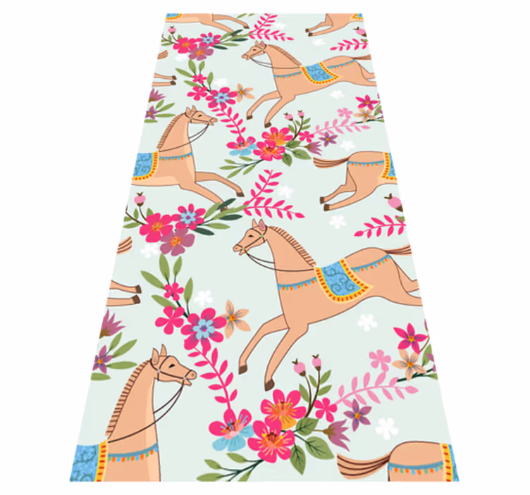 Bedroom vinyl rug with pink floral horse design - TenStickers