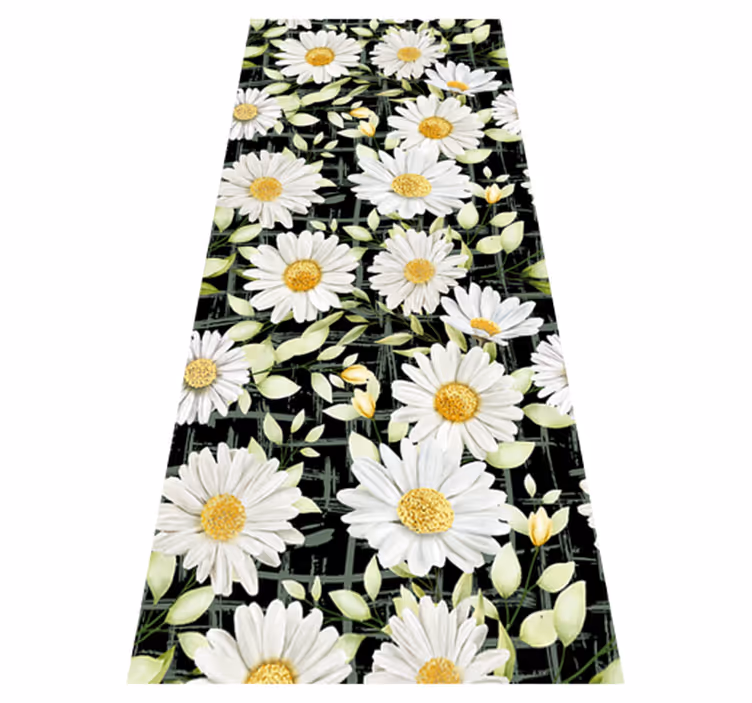 Bedroom vinyl rug with realistic daisies on stripes - TenStickers