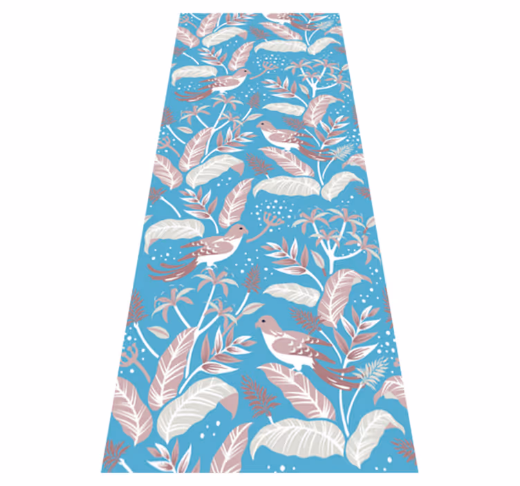 Bedroom vinyl rug with white borders on tropical leaves - TenStickers