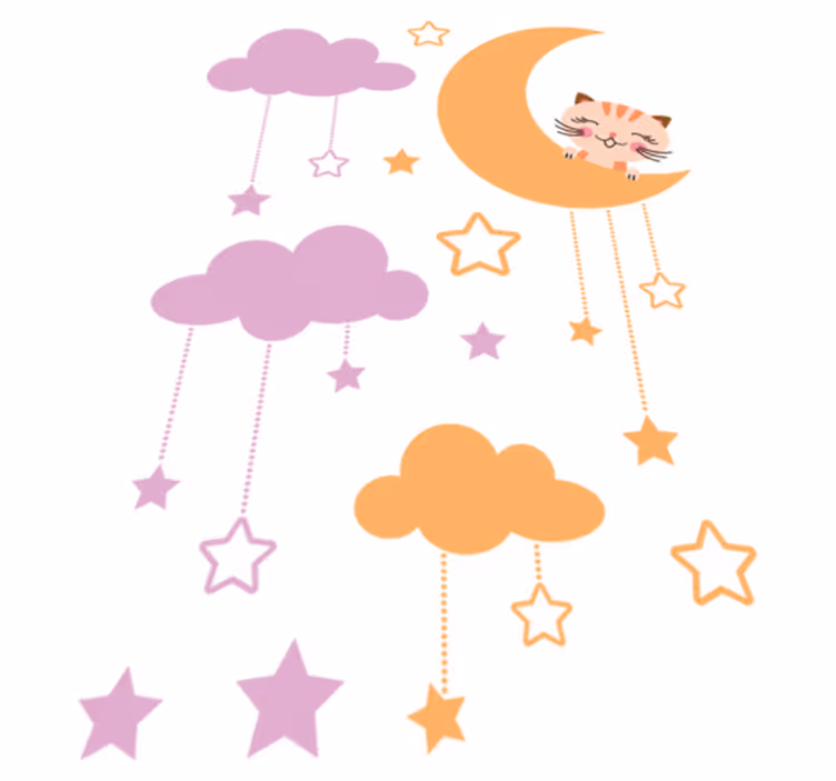 Kids vinyl rug cat moon sticker - TenStickers