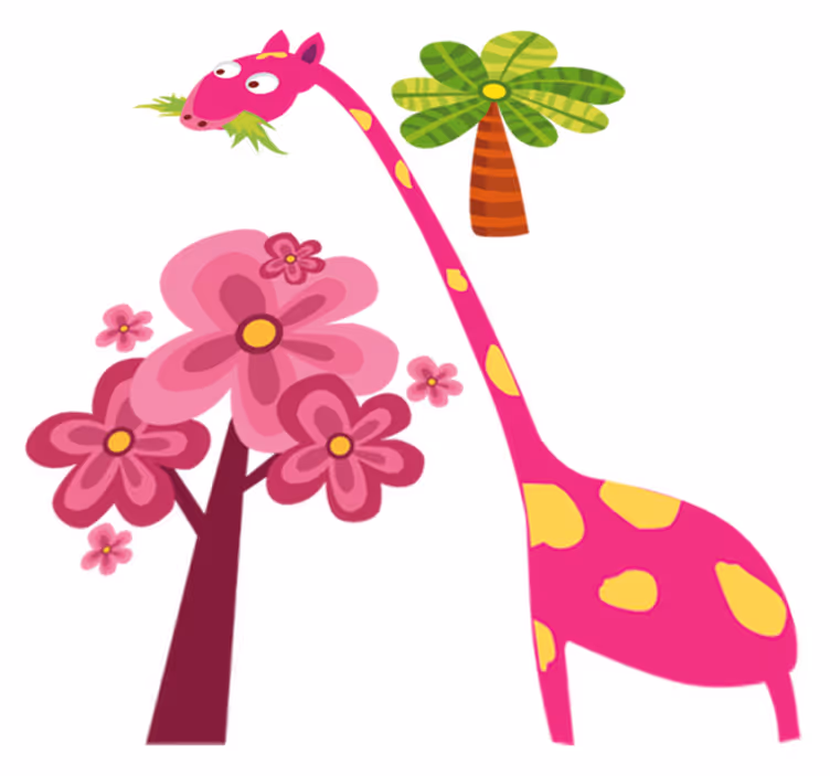 Kids vinyl rug pink giraffe eating - TenStickers