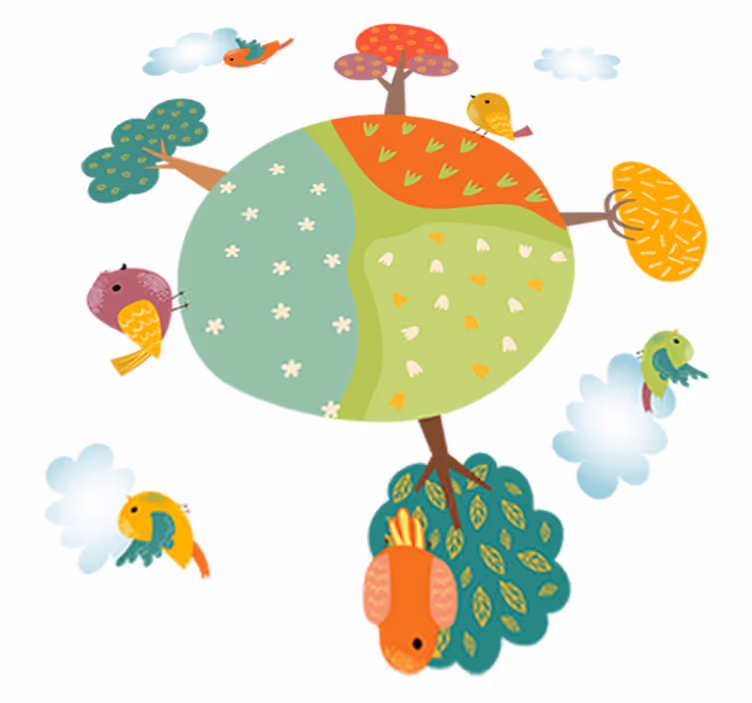 Kids vinyl rug featuring a circular spring of animals - TenStickers
