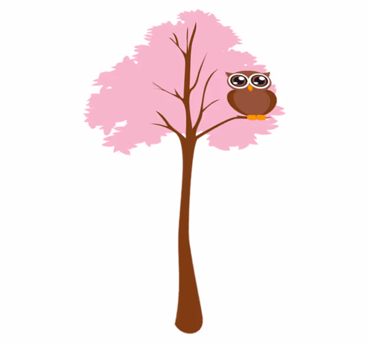 Kids vinyl rug pink tree with owl - TenStickers