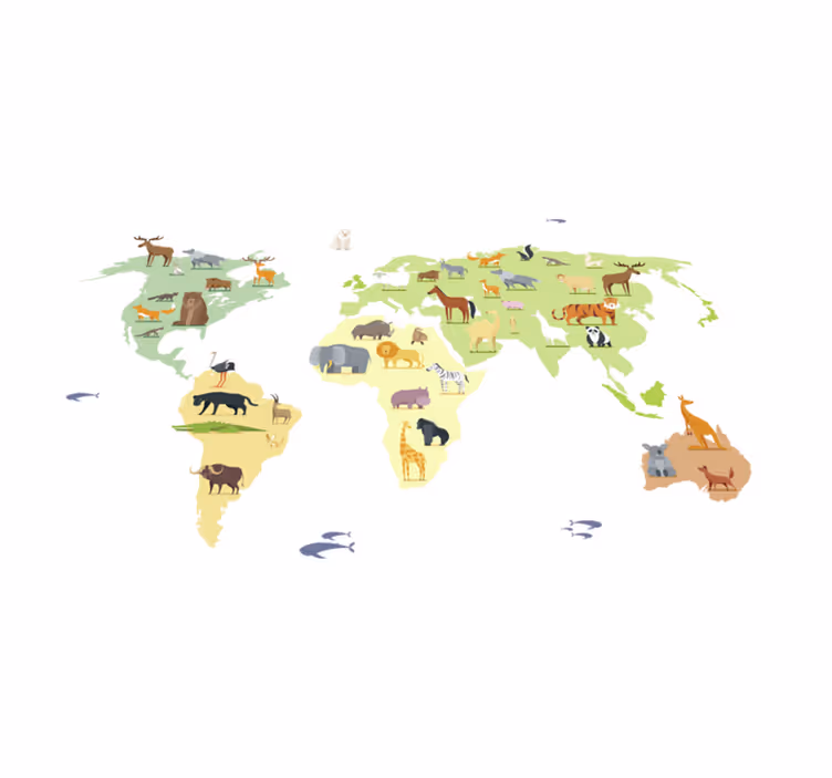 Colorful continent animals bedroom vinyl rug - TenStickers