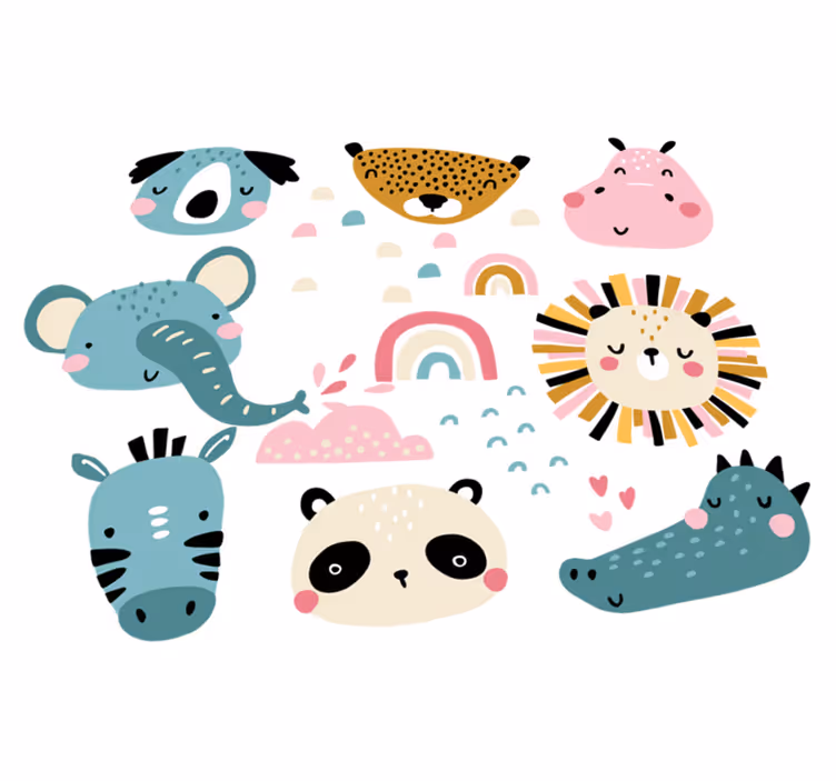 Kids vinyl rug with little animals nordic style - TenStickers