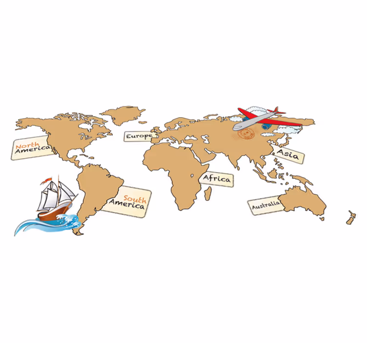 World map vinyl rug world map continents in english - TenStickers