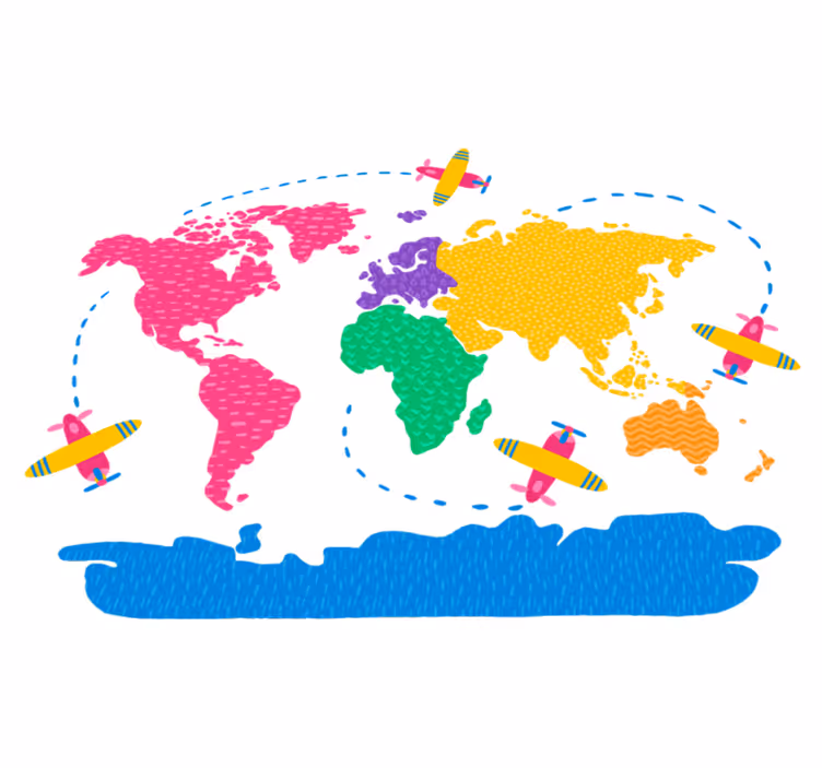 World map vinyl rug travel map design - TenStickers