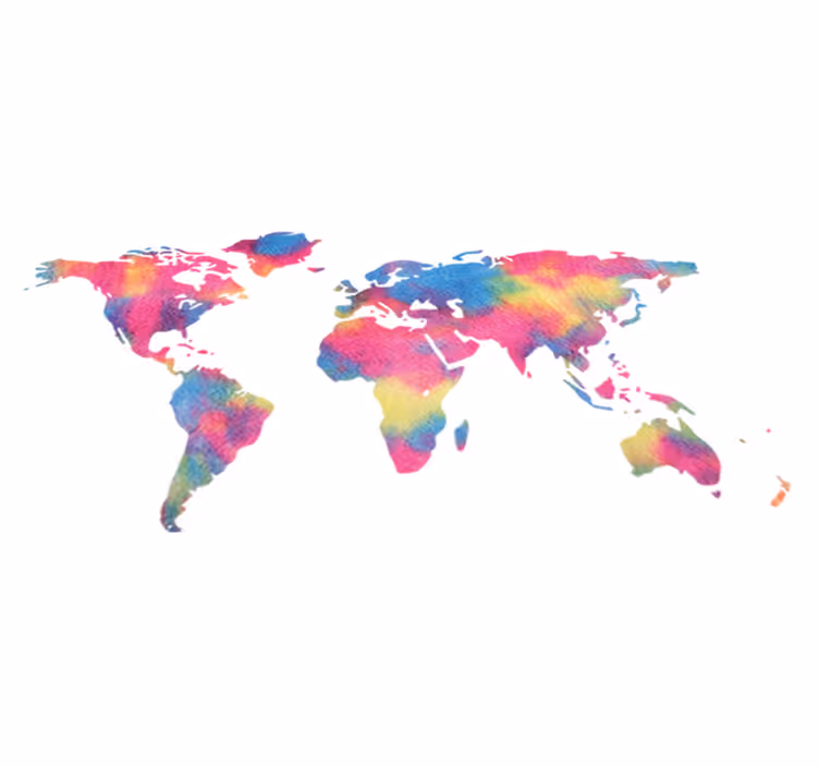 World map vinyl rug in tie dye style - TenStickers